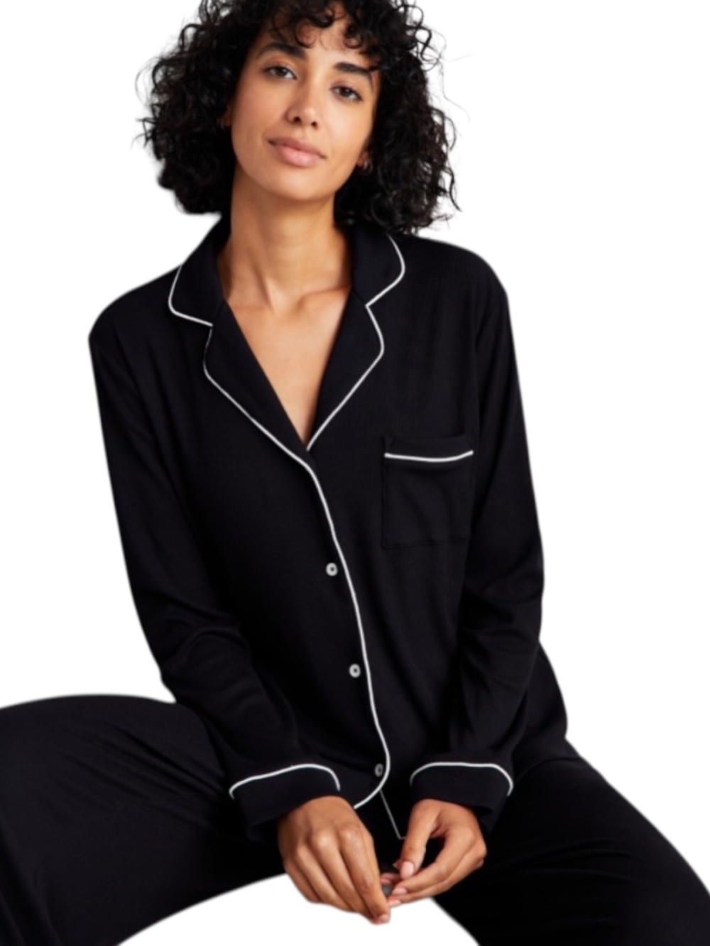 State of Day Women's 2-Pc. Ribbed Notched-Collar Pajama Set 2X Deep Black - NWT